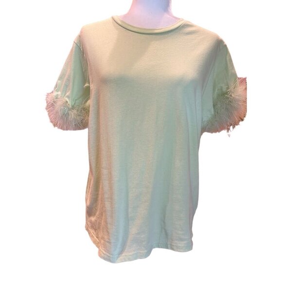 On Twelfth Size L Feather Trim T-Shirt Light Green - Picture 1 of 6